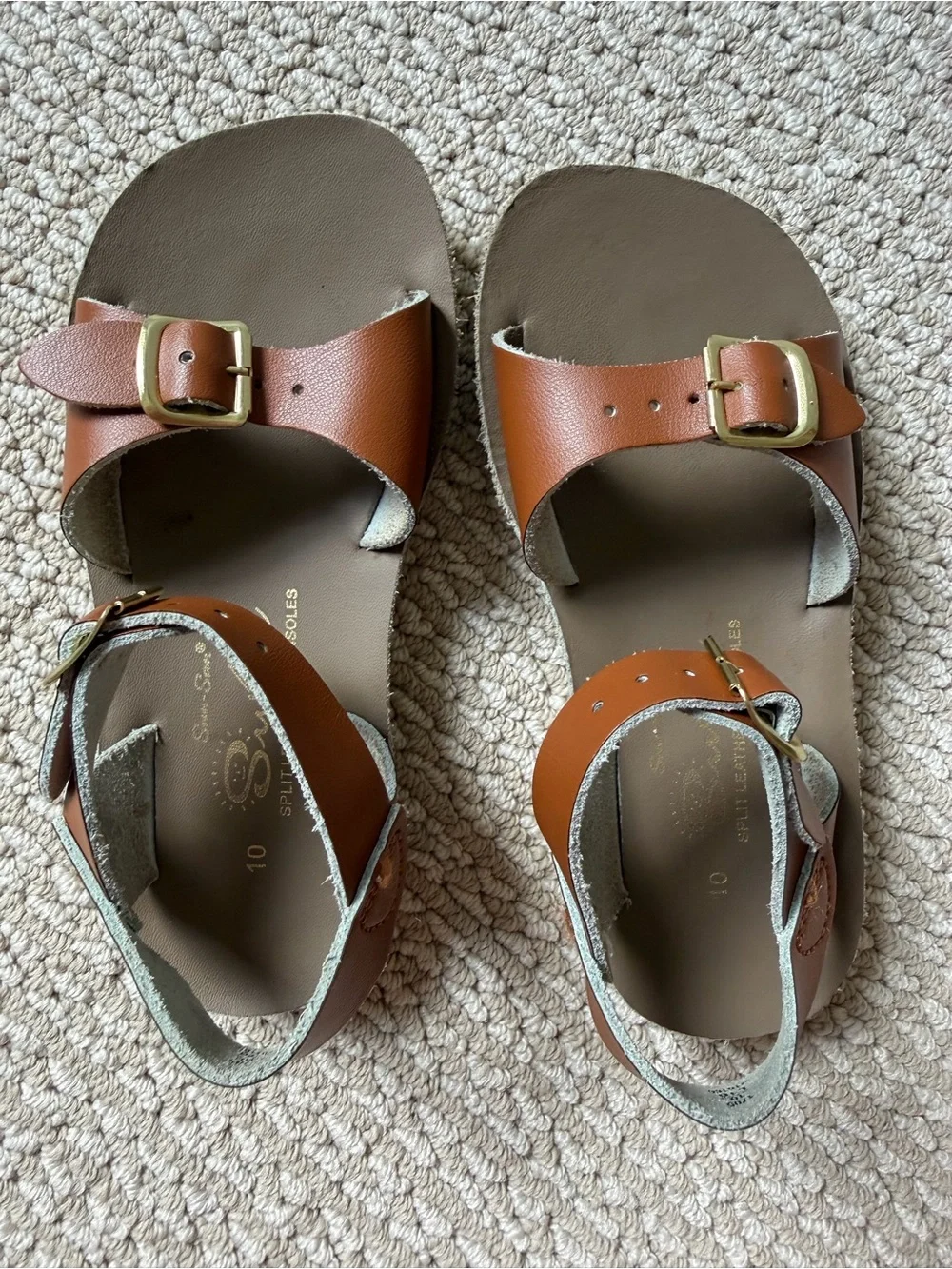 Kids Tan Leather Buckle Sandals by See Kai Run - Tan